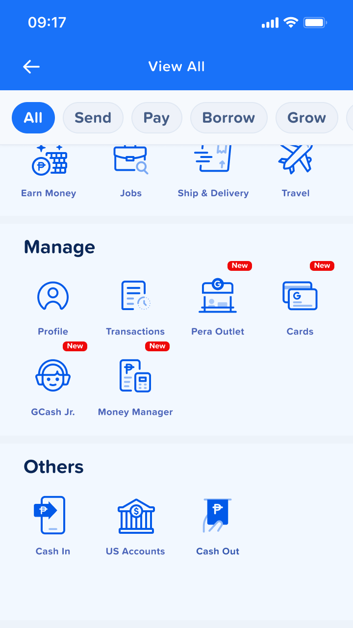 Tap US Accounts in the GCash dashboard