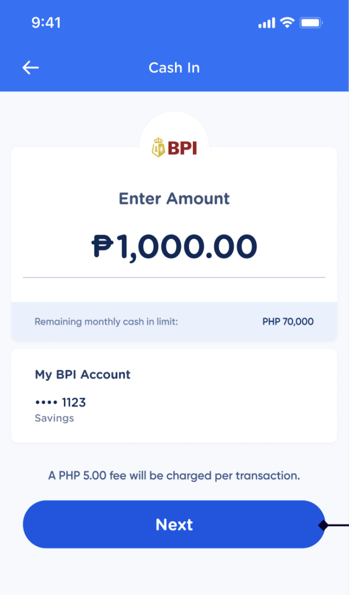 Instapay Cash In page