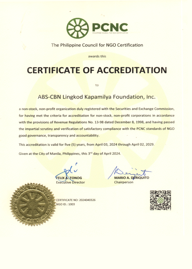GBayanihan - ABS-CBN Foundation - PCNC Certificate of Accreditation.png