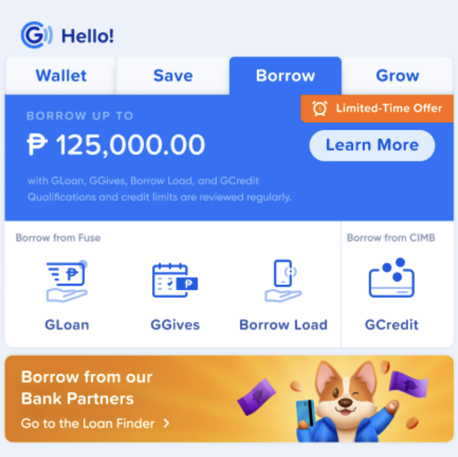 Access Loan Finder in GCash app dashboard