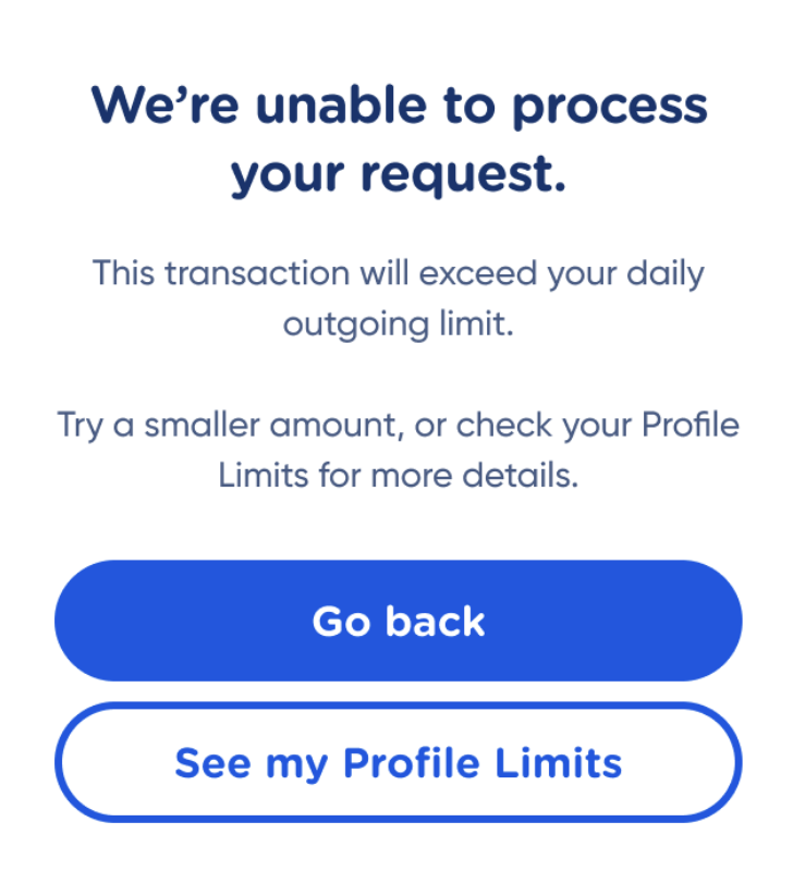 Send money will exceed your daily outgoing limit