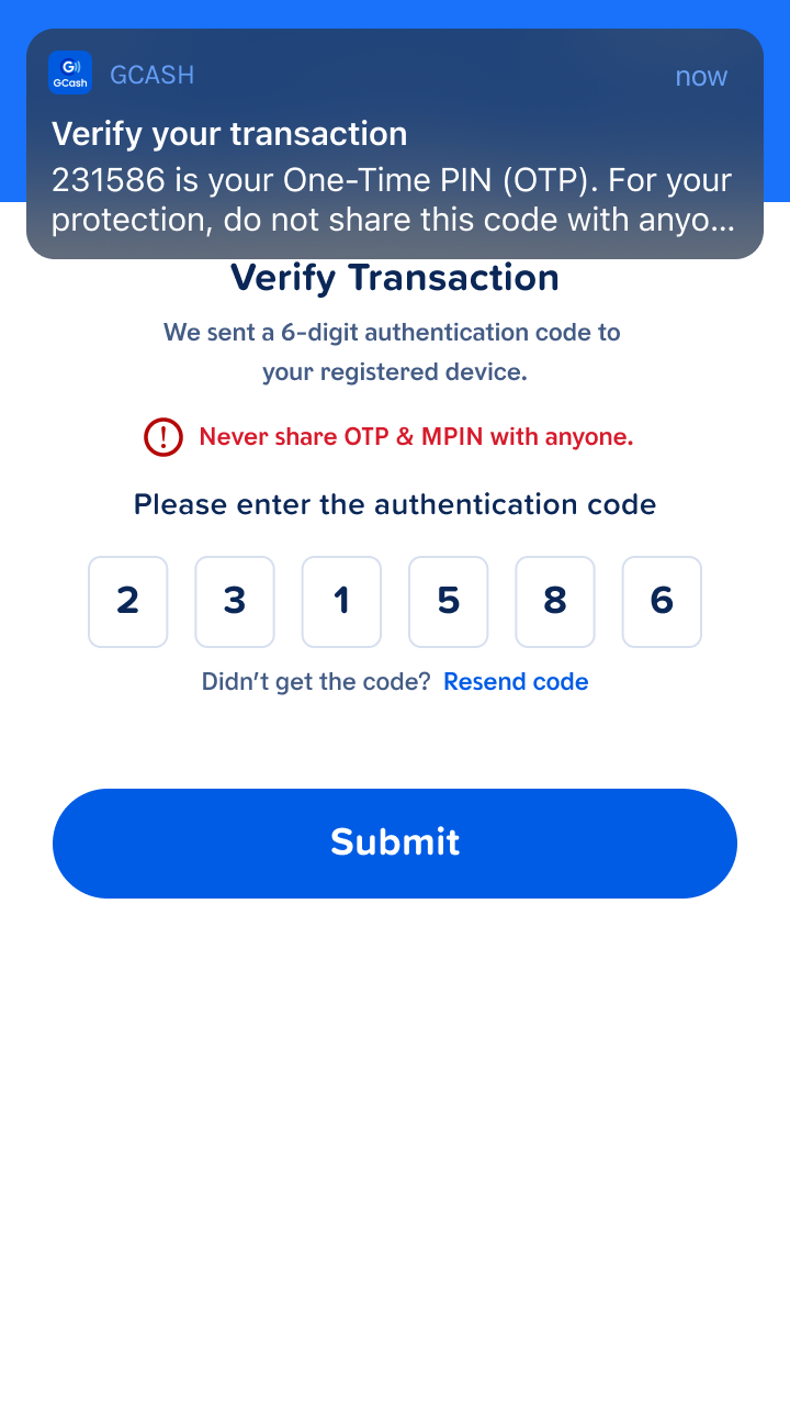 In-app push notification sample