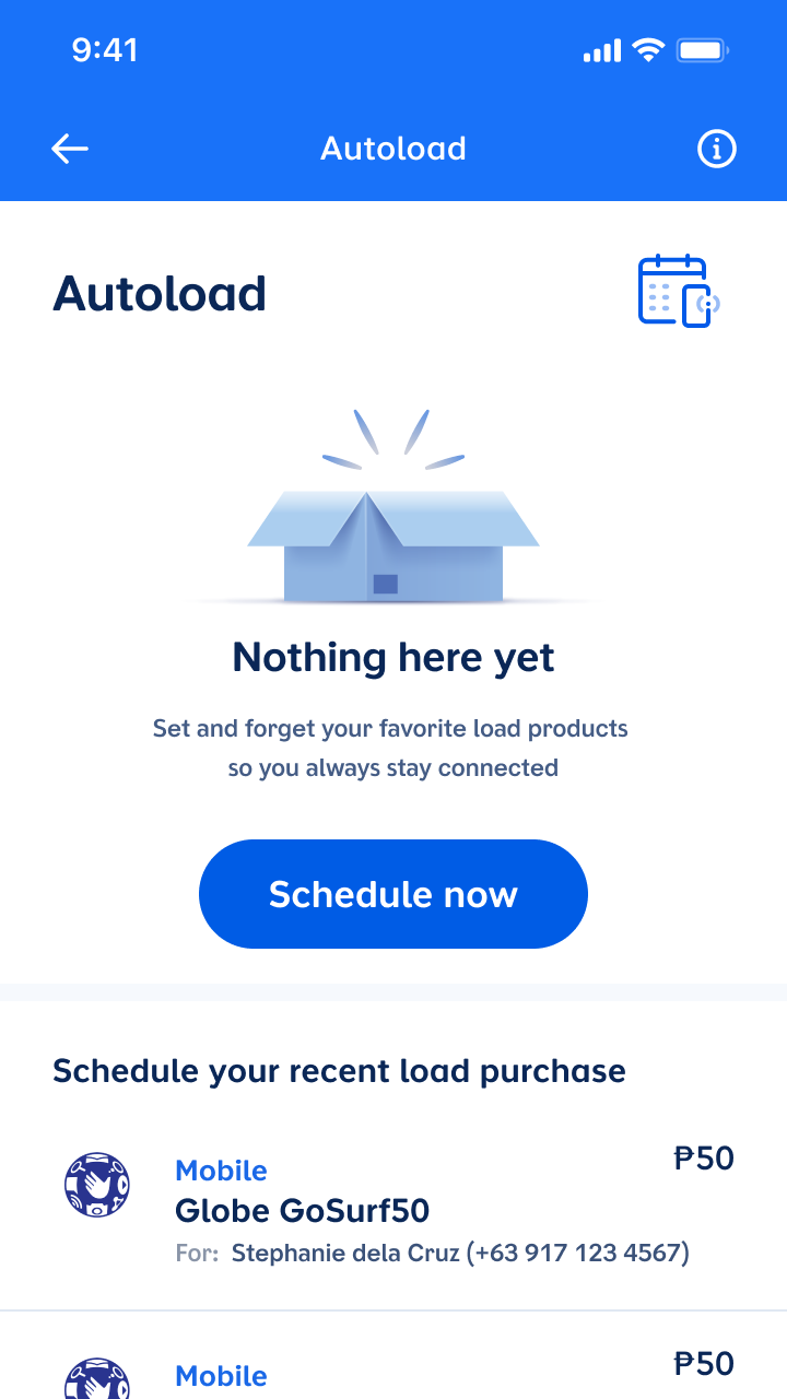 Schedule mobile or broadband load in GCash
