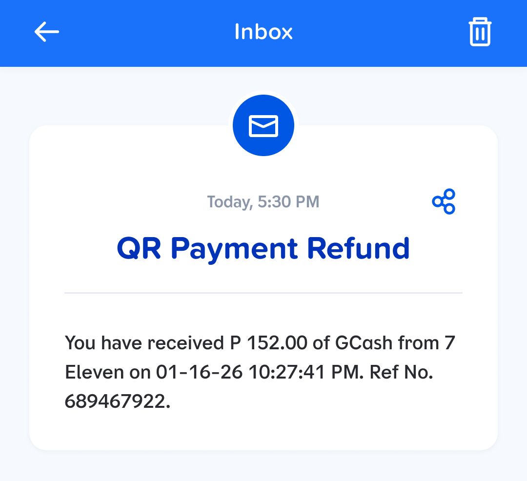 GCash QR Payment Refund in App Inbox