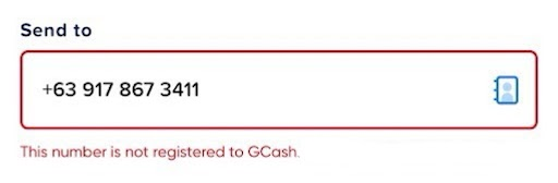 This number is not registered to GCash error