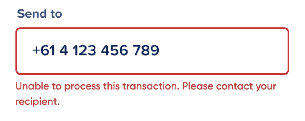 Unable to process this transaction. Please contact your recipient