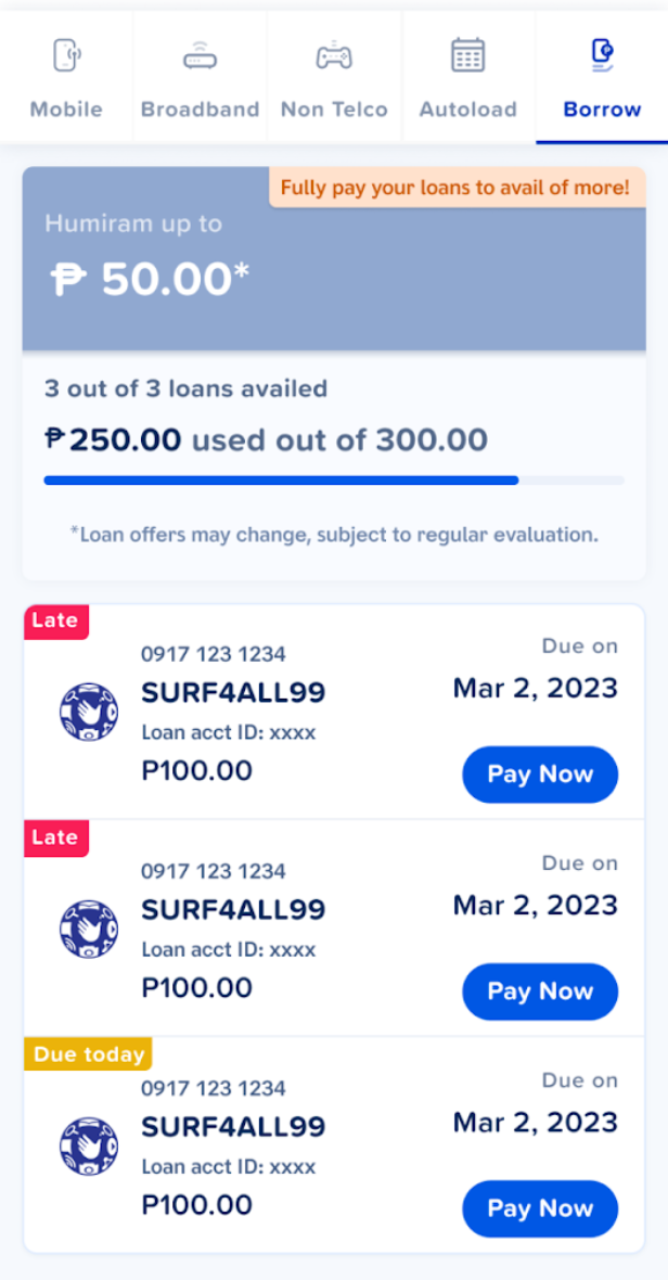 Borrow Load dashboard