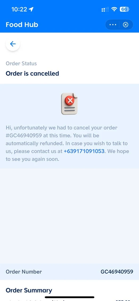 Contact number ng merchant sa order details
