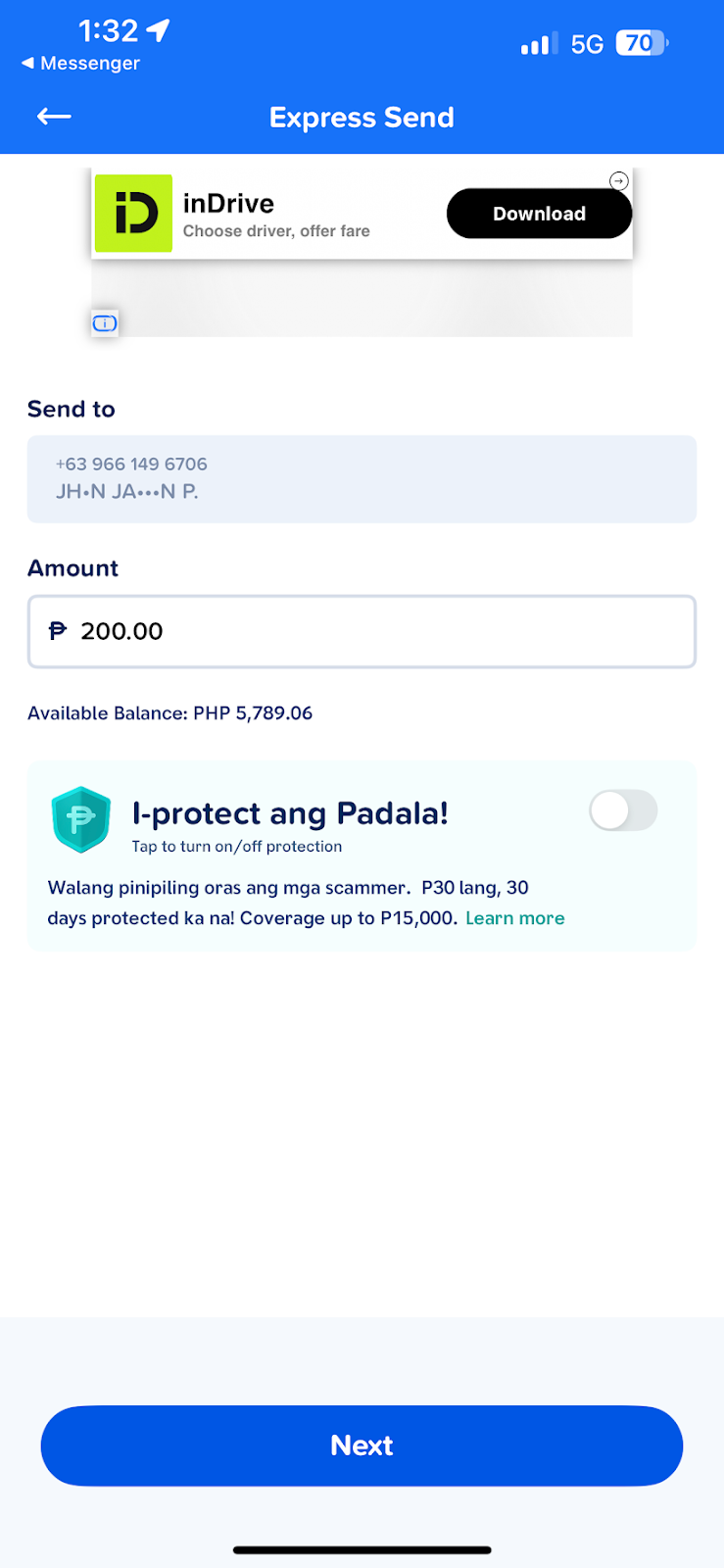Messenger screen