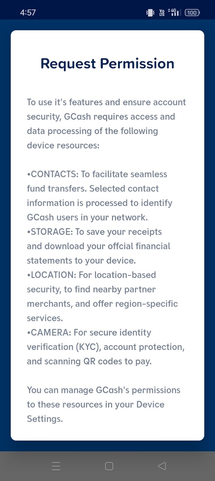 Request Permission screen