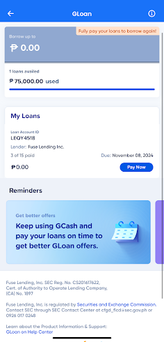 GLoan dashboard loan schedule