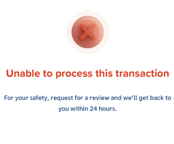 Unable to process your transaction