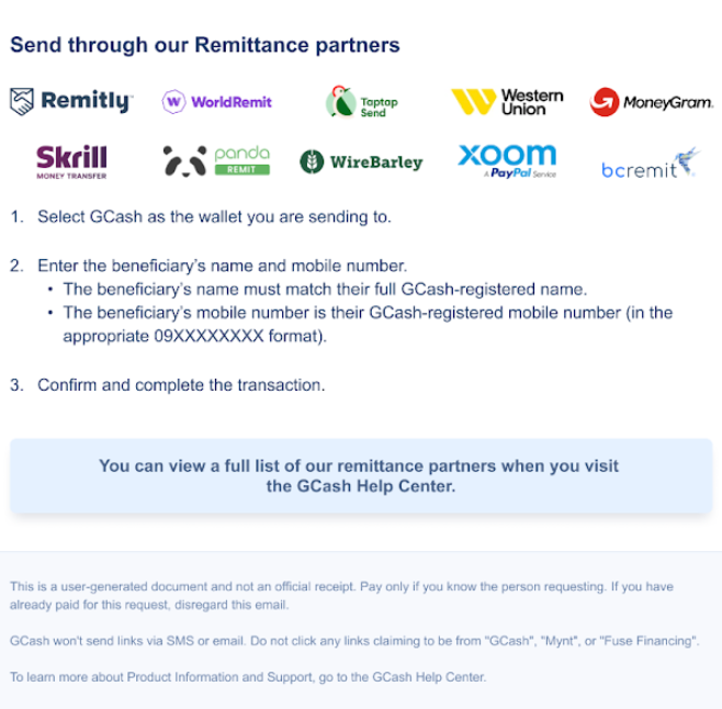 GCash remittance partner