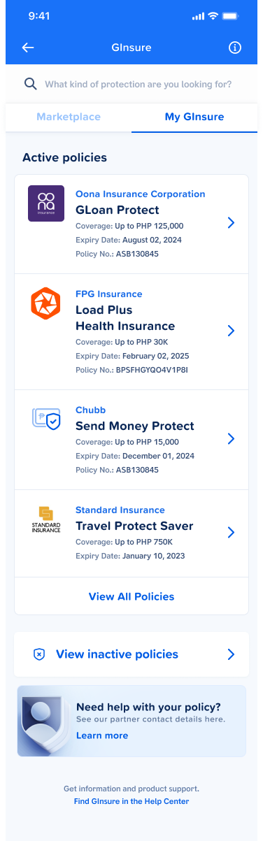 MyGInsure screen