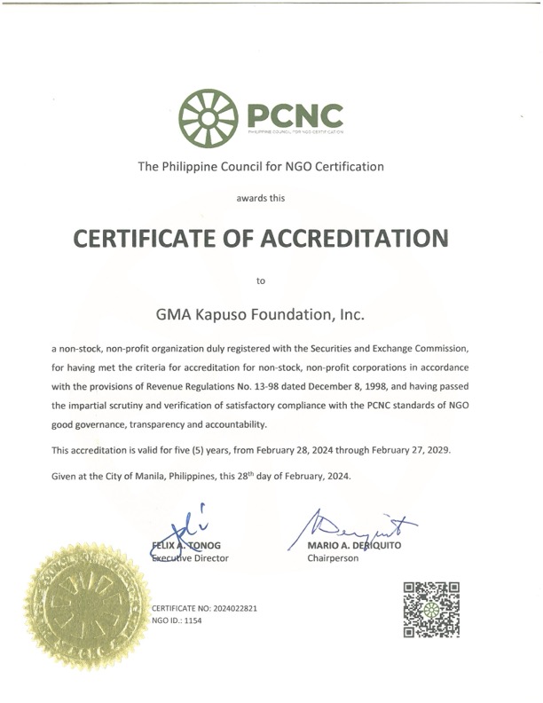 GMA Kapuso Foundation, Inc_PCNC Certificate of Accreditation - Zhazeth Pasia.jpg