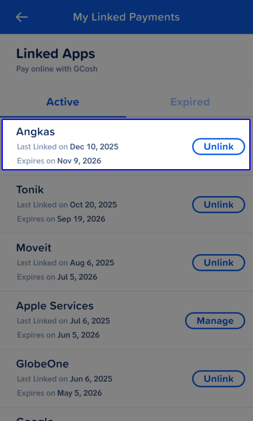 Select merchant and tap Unlink