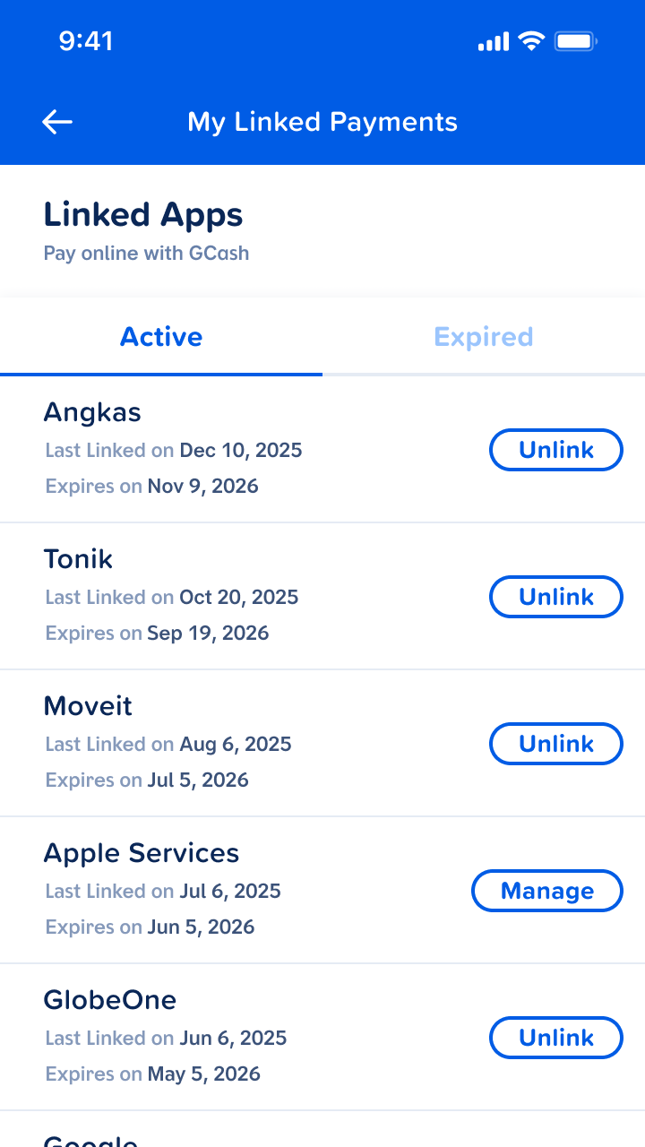 List of linked merchants