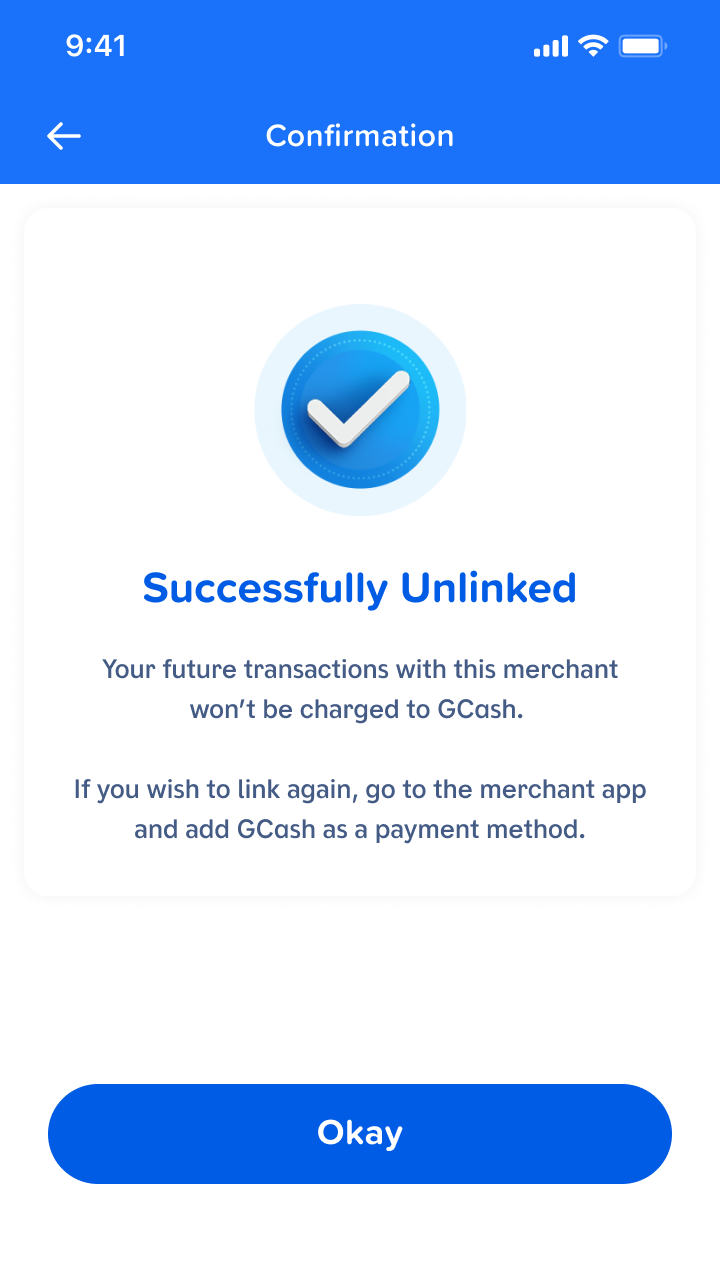 Unlink confirmation screen