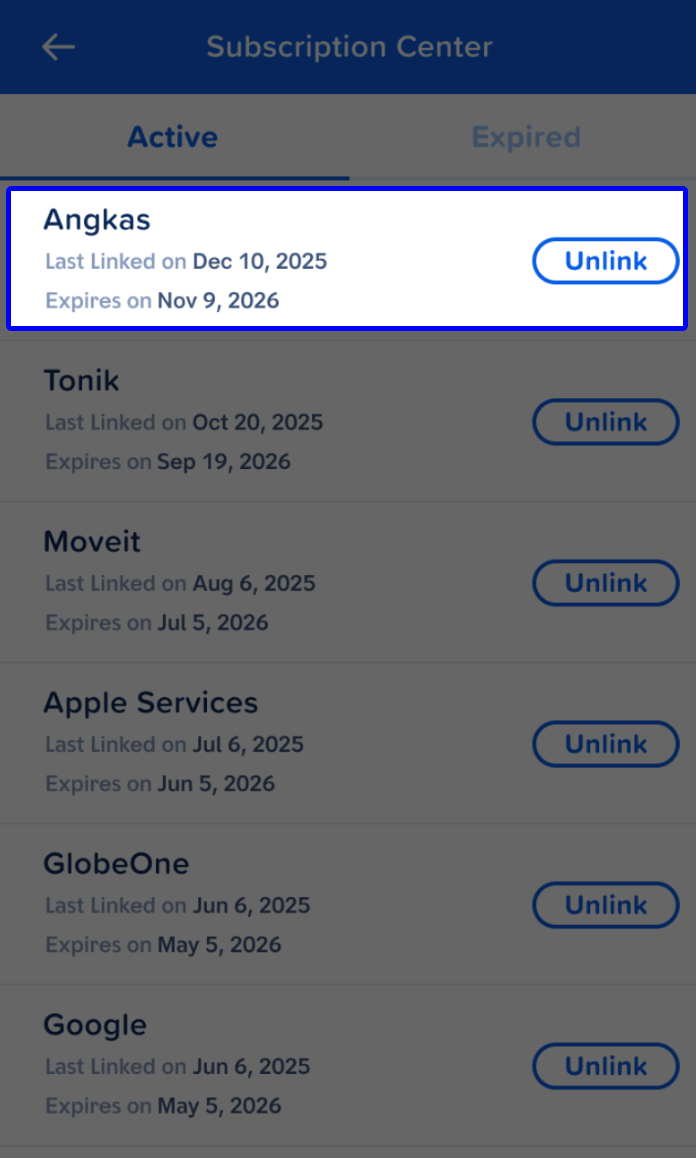 Tap Unlink on selected merchant