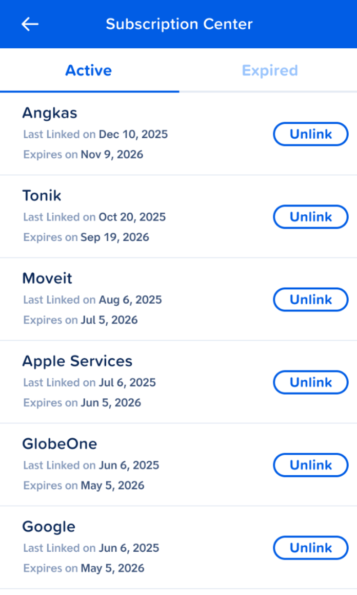 List of linked merchants