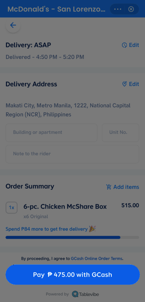 Pay with GCash on Food Hub
