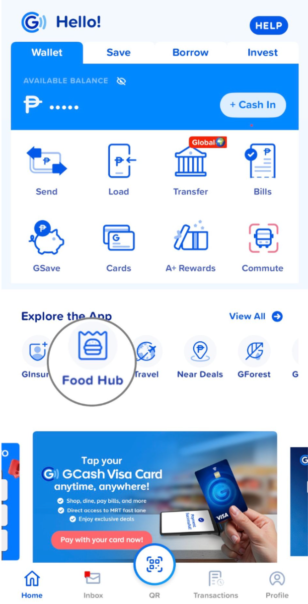 Food Hub entry point in GCash app