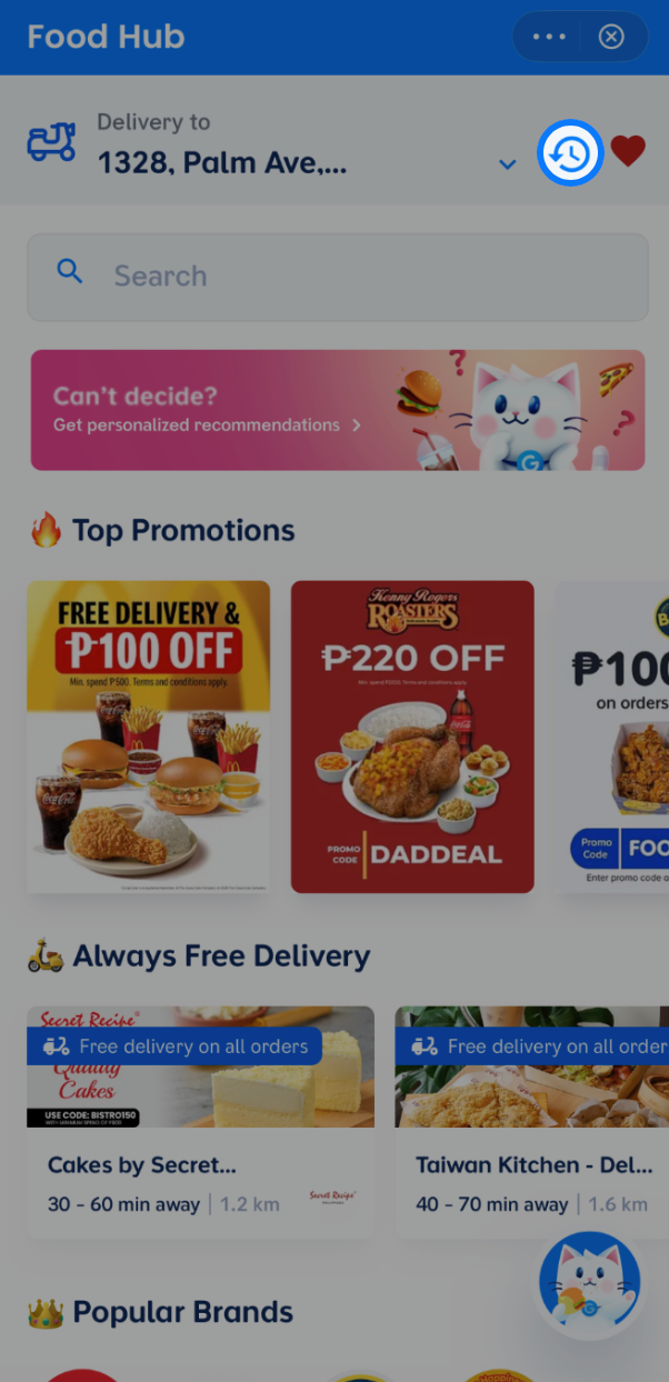 Orders History icon sa Food Hub