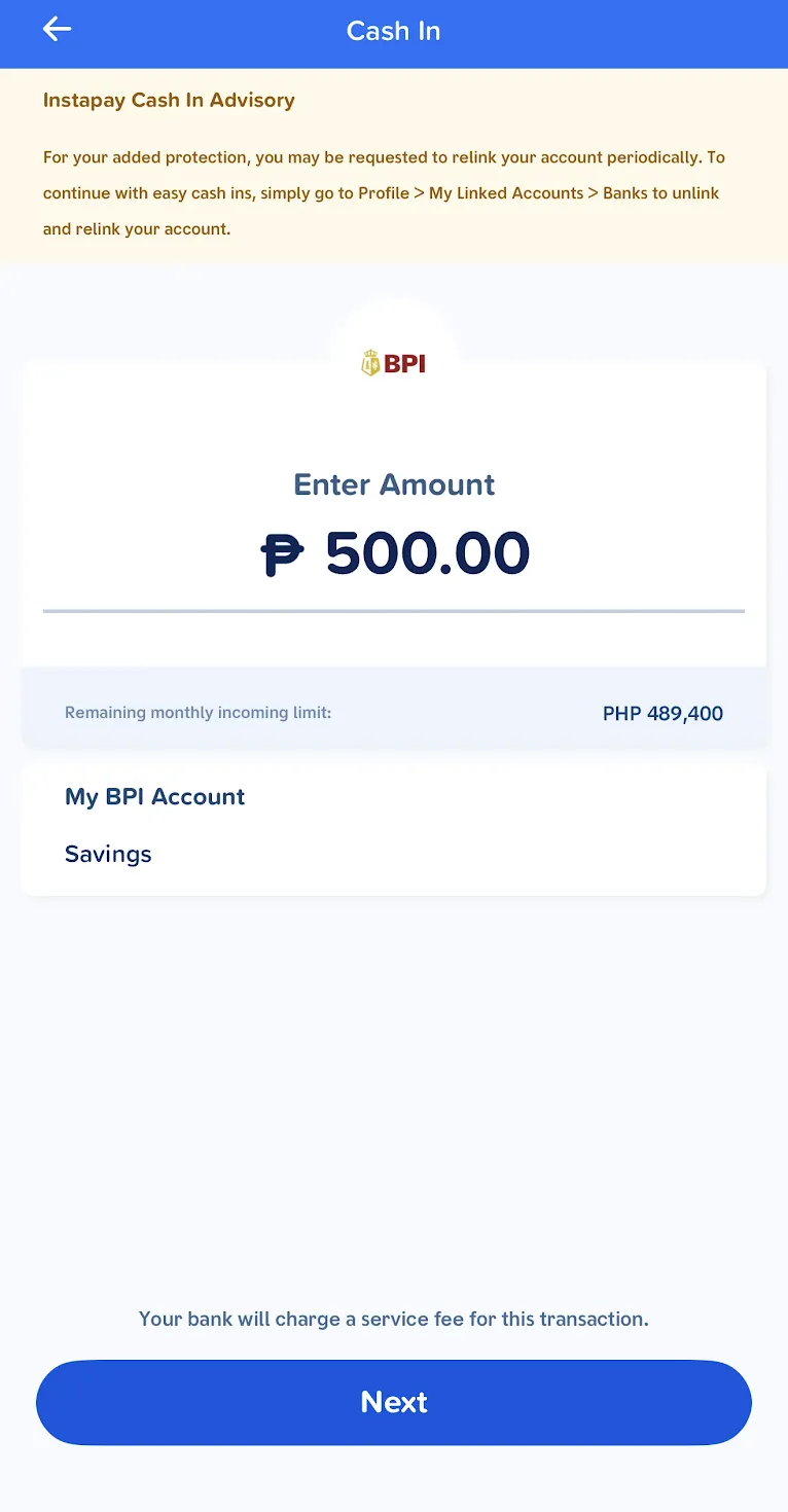 Cash In screen