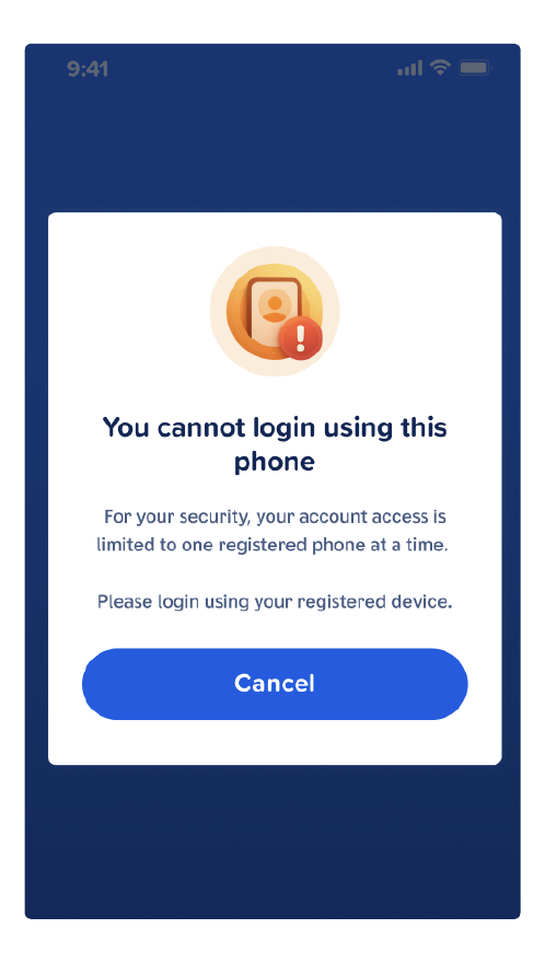 You cannot login using this phone