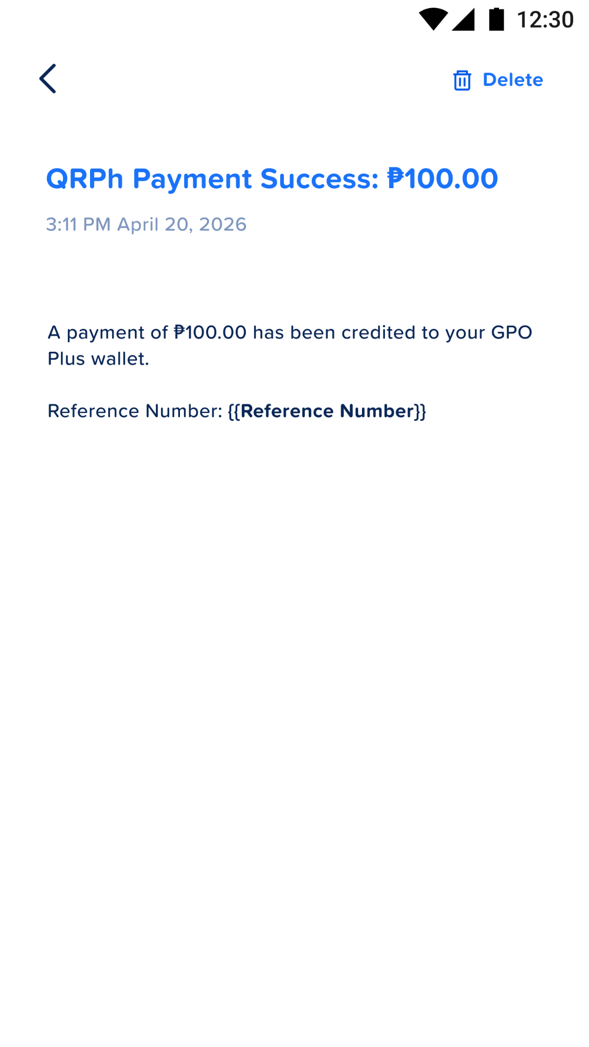 Payment screen