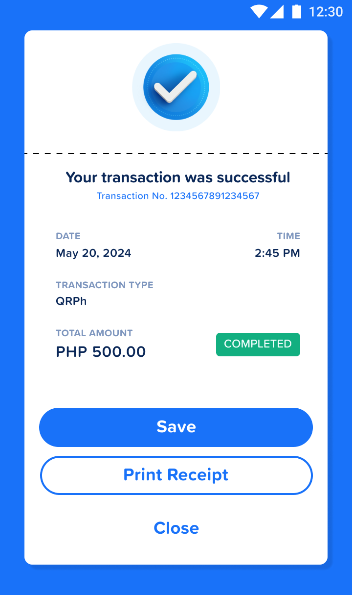 Payment screen
