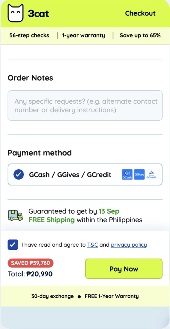 3cat payment screen